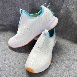 KURU ATOM slip on bright white & topaz blue and orange shoes size 8